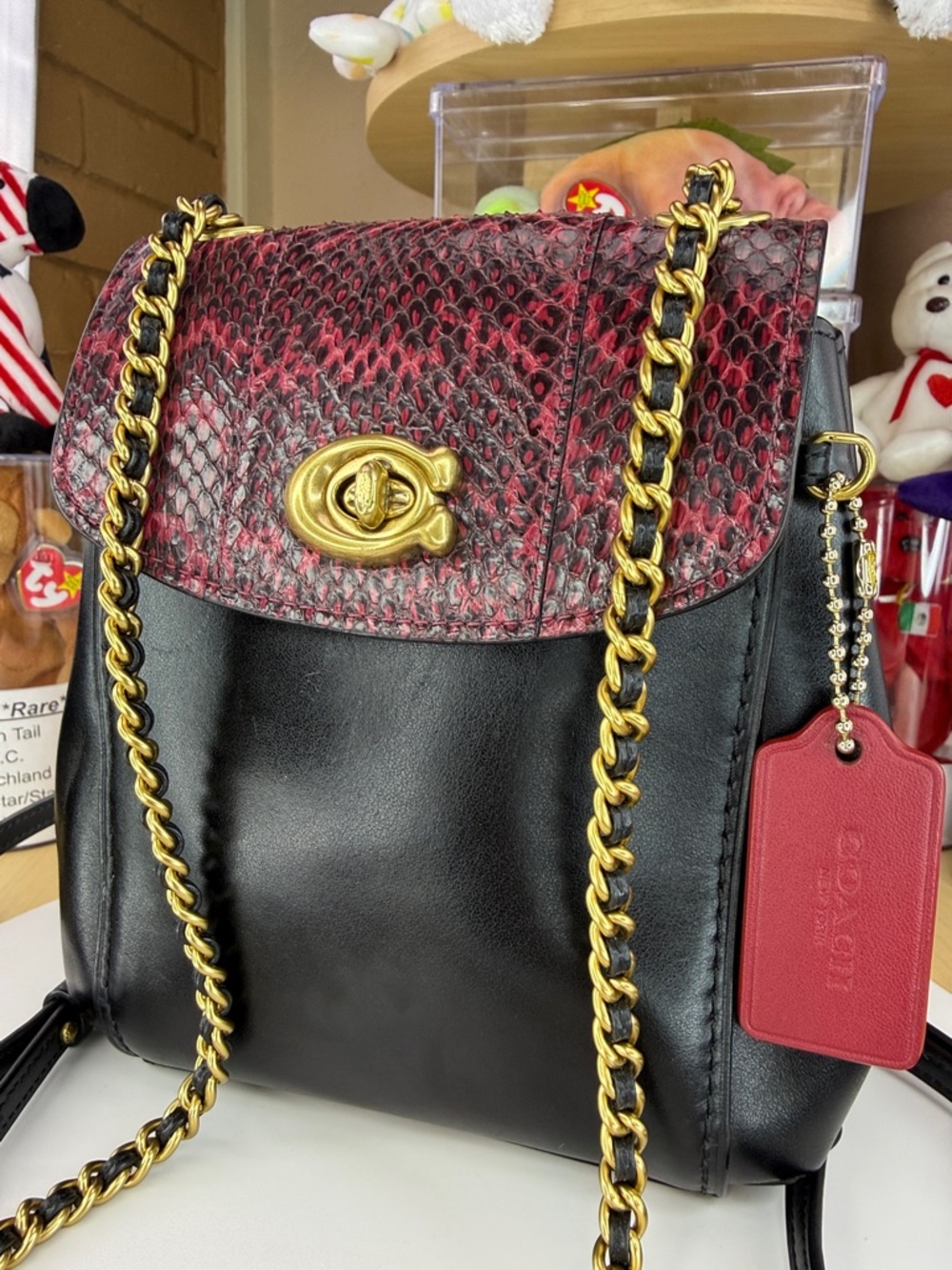 💥COACH - Parker Convertible Backpack 16 With Genuine Snakeskin Detail - 16U950